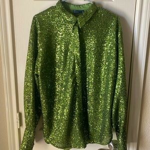 ASOS DESIGN embellished oversized sequin shirt in green